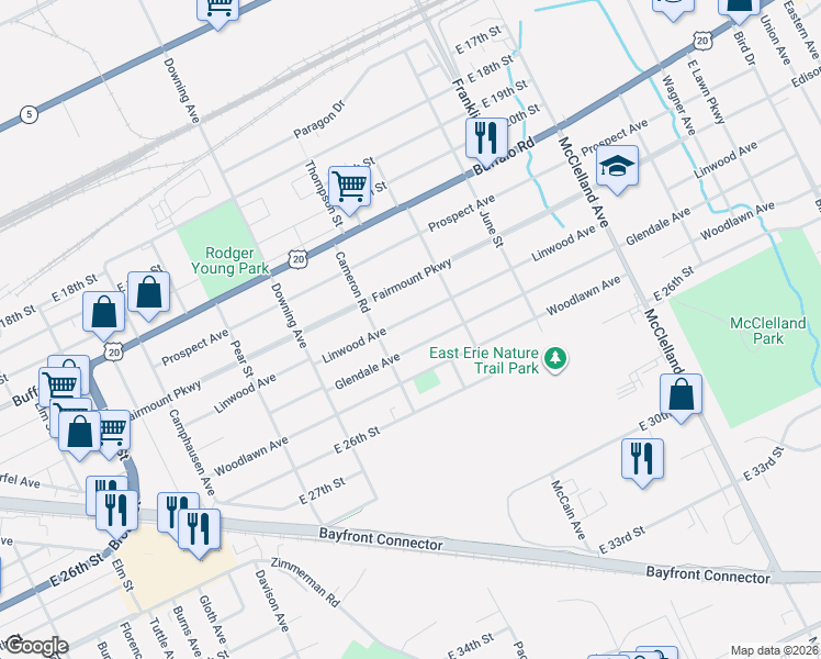 map of restaurants, bars, coffee shops, grocery stores, and more near 1918 Glendale Ave in Erie