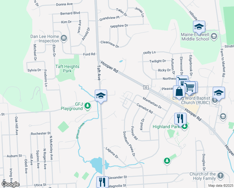map of restaurants, bars, coffee shops, grocery stores, and more near 2636 Ashton Court in Endicott