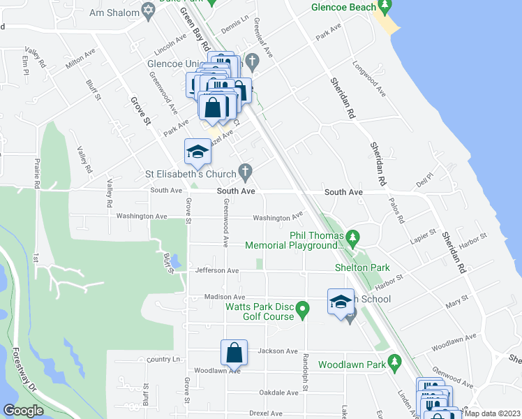 map of restaurants, bars, coffee shops, grocery stores, and more near 375 Washington Avenue in Glencoe