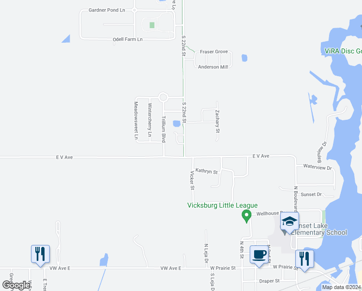 map of restaurants, bars, coffee shops, grocery stores, and more near 1022 West Villas Drive in Vicksburg