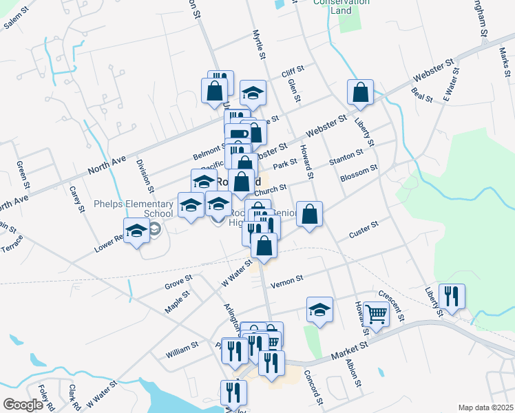 map of restaurants, bars, coffee shops, grocery stores, and more near 261 Union Street in Rockland