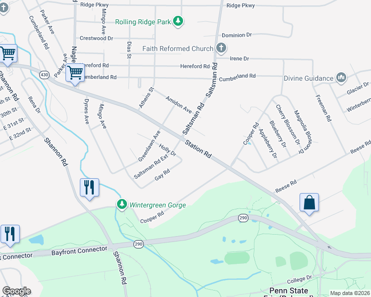 map of restaurants, bars, coffee shops, grocery stores, and more near 3918 Holly Dr in Erie