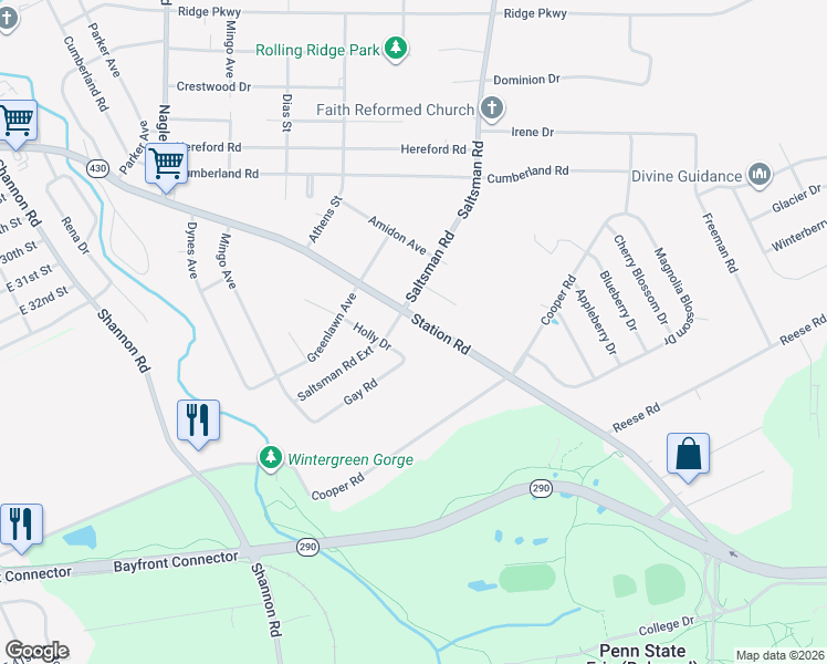map of restaurants, bars, coffee shops, grocery stores, and more near 3918 Holly Dr in Erie