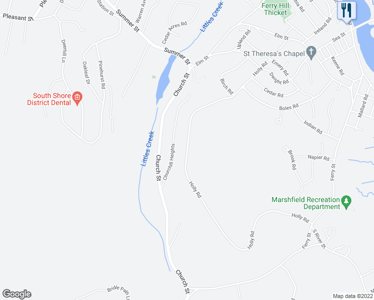 map of restaurants, bars, coffee shops, grocery stores, and more near 297 Holly Road in Marshfield