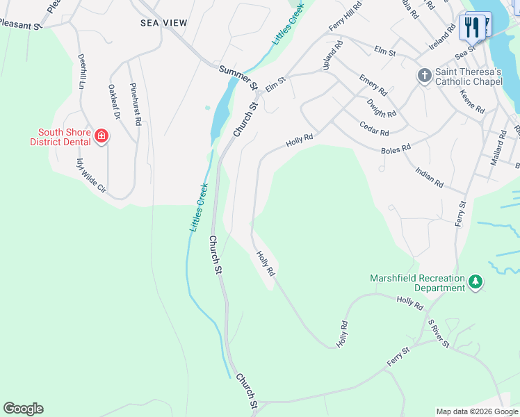 map of restaurants, bars, coffee shops, grocery stores, and more near 322 Holly Road in Marshfield