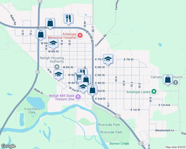 map of restaurants, bars, coffee shops, grocery stores, and more near 509 L Street in Neligh