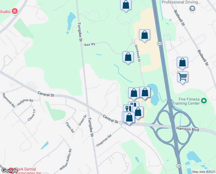 map of restaurants, bars, coffee shops, grocery stores, and more near 118 Larson Road in Stoughton
