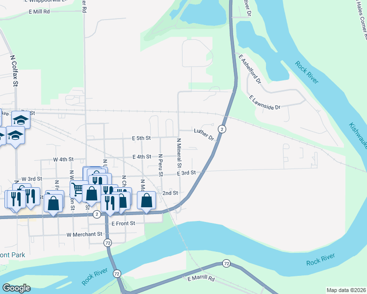 map of restaurants, bars, coffee shops, grocery stores, and more near 500-598 Luther Dr in Byron