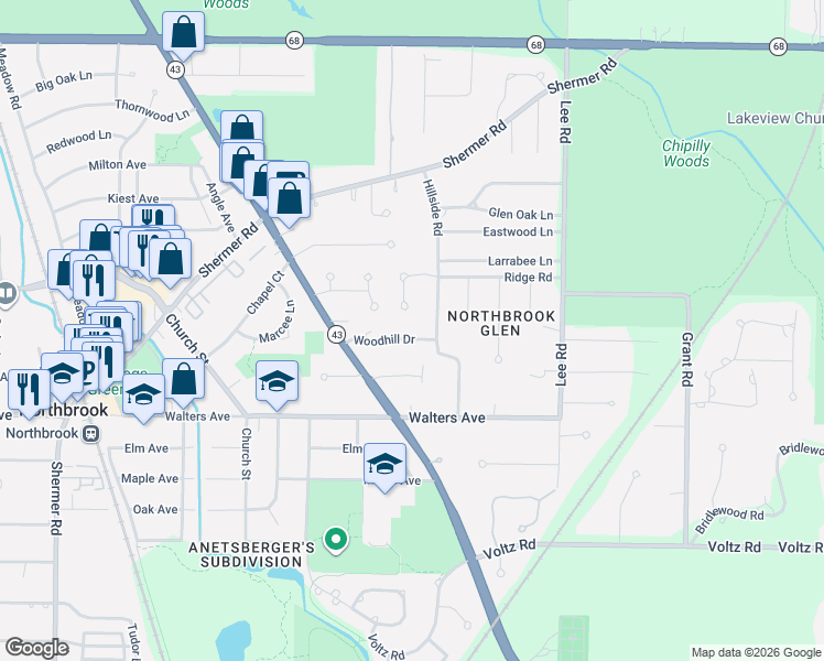 map of restaurants, bars, coffee shops, grocery stores, and more near 1448 Ridge Road in Northbrook