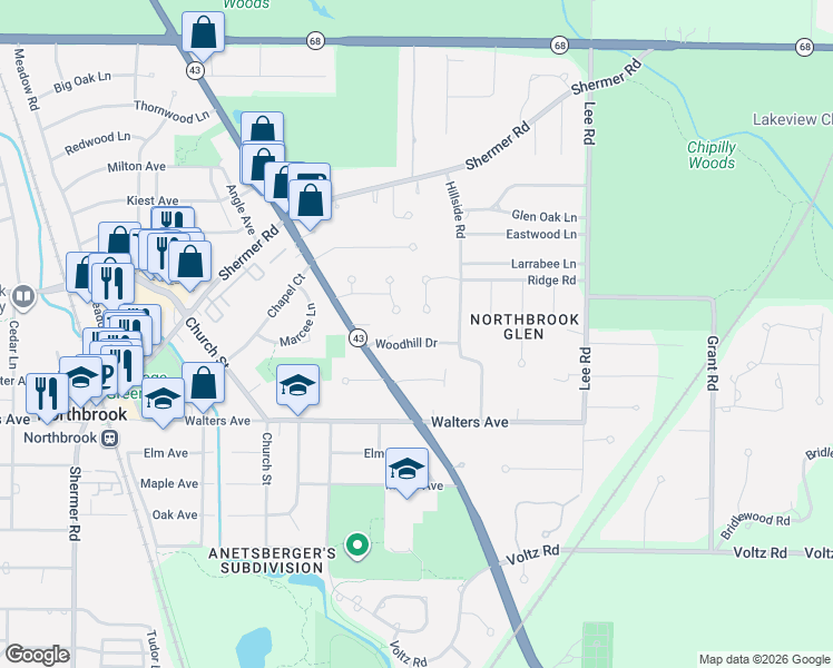 map of restaurants, bars, coffee shops, grocery stores, and more near 1448 Ridge Road in Northbrook