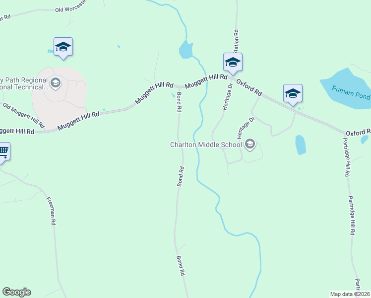 map of restaurants, bars, coffee shops, grocery stores, and more near 29 Bond Road in Charlton