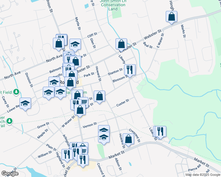 map of restaurants, bars, coffee shops, grocery stores, and more near 19 Everett Street in Rockland