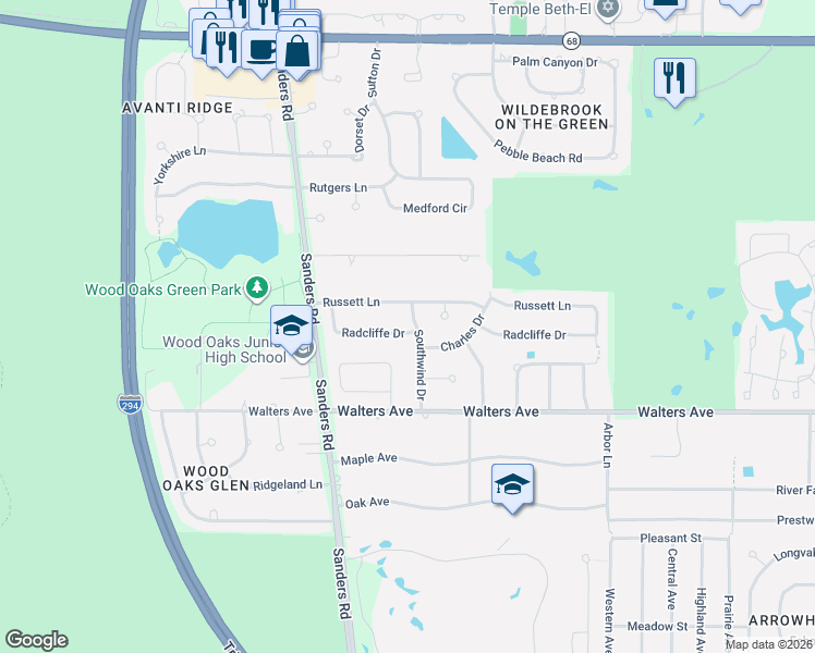 map of restaurants, bars, coffee shops, grocery stores, and more near 3851 Russett Lane in Northbrook