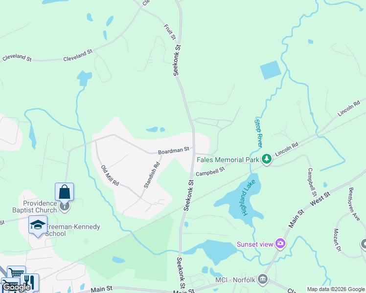 map of restaurants, bars, coffee shops, grocery stores, and more near 125 Boardman Street in Norfolk