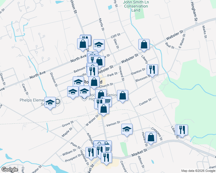 map of restaurants, bars, coffee shops, grocery stores, and more near 49 Blanchard Street in Rockland