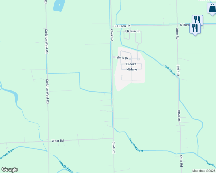 map of restaurants, bars, coffee shops, grocery stores, and more near 23800 Clark Road in Belleville