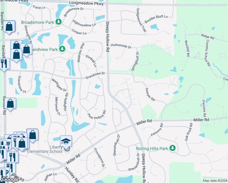 map of restaurants, bars, coffee shops, grocery stores, and more near 3611 Roanoke Avenue in Carpentersville