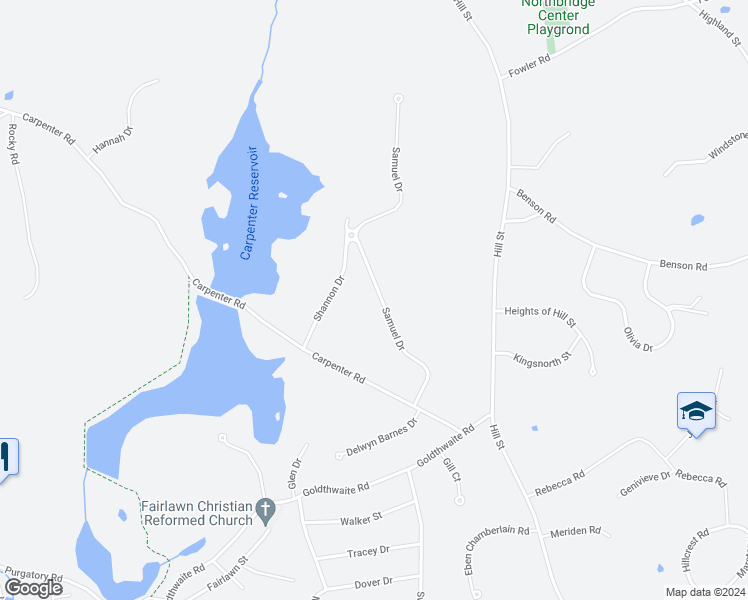 map of restaurants, bars, coffee shops, grocery stores, and more near 293 Samuel Drive in Northbridge