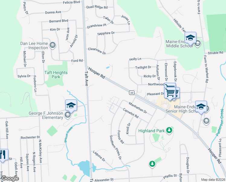 map of restaurants, bars, coffee shops, grocery stores, and more near 1001 Hooper Road in Endicott