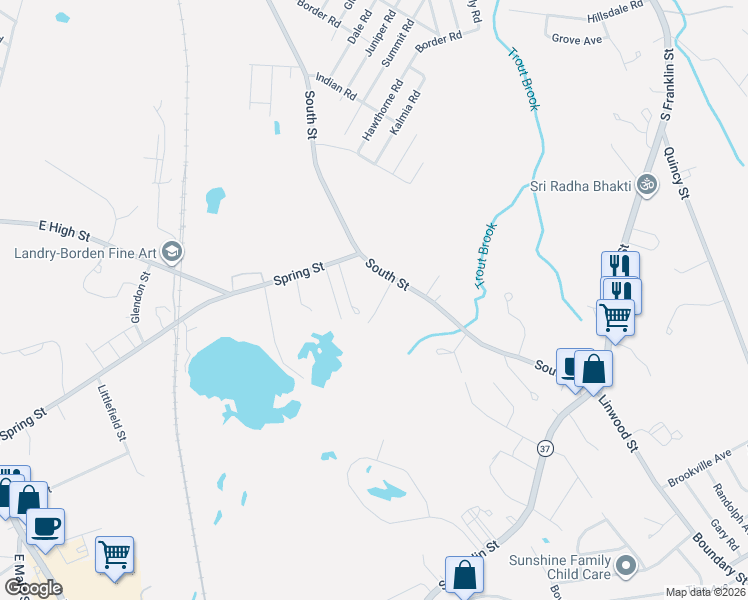 map of restaurants, bars, coffee shops, grocery stores, and more near 14 Leonard Lane in Holbrook