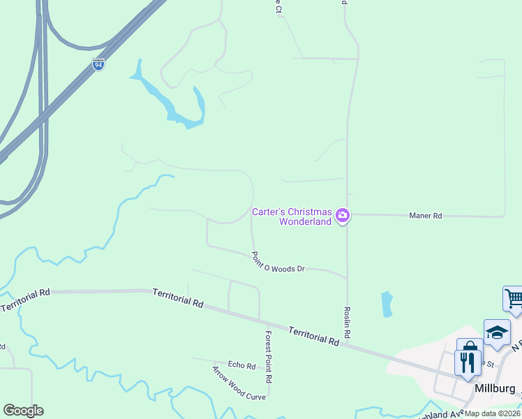 map of restaurants, bars, coffee shops, grocery stores, and more near 916 Point O Woods Drive in Benton Harbor