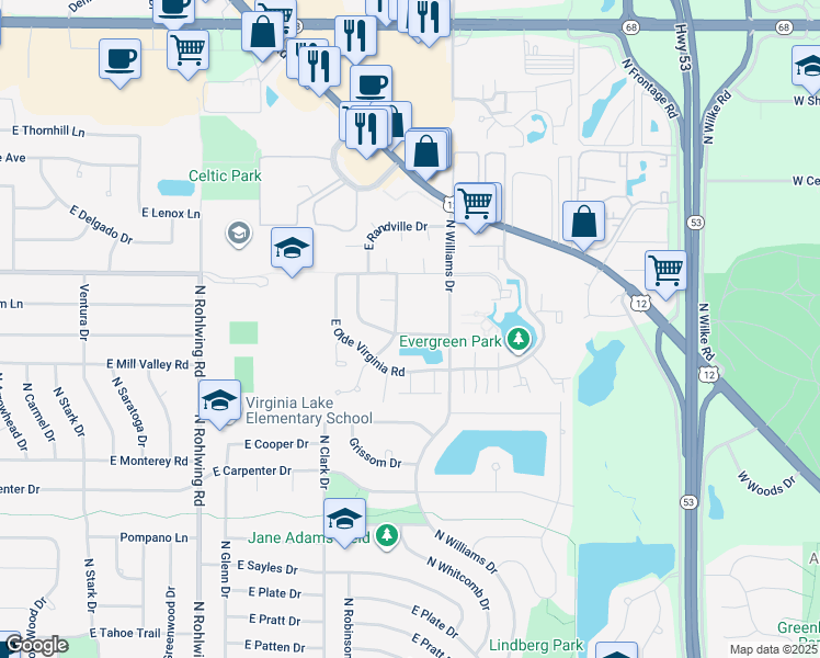map of restaurants, bars, coffee shops, grocery stores, and more near 1146 Meadow Lake Drive in Palatine