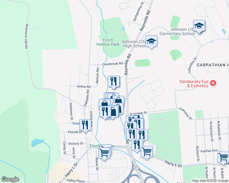 map of restaurants, bars, coffee shops, grocery stores, and more near 501 Reynolds Road in Johnson City