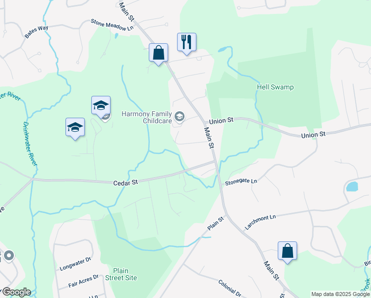 map of restaurants, bars, coffee shops, grocery stores, and more near 36 Rosaria Drive in Hanover