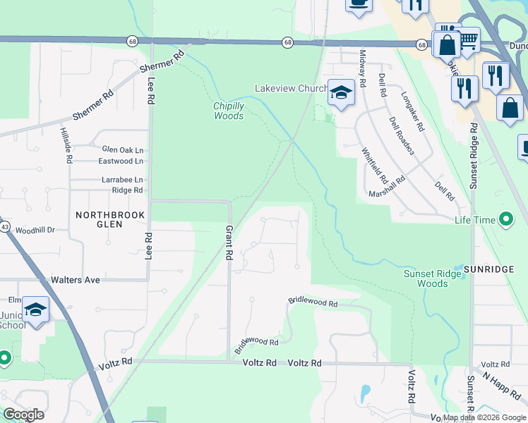 map of restaurants, bars, coffee shops, grocery stores, and more near 1316 Edgewood Lane in Northbrook