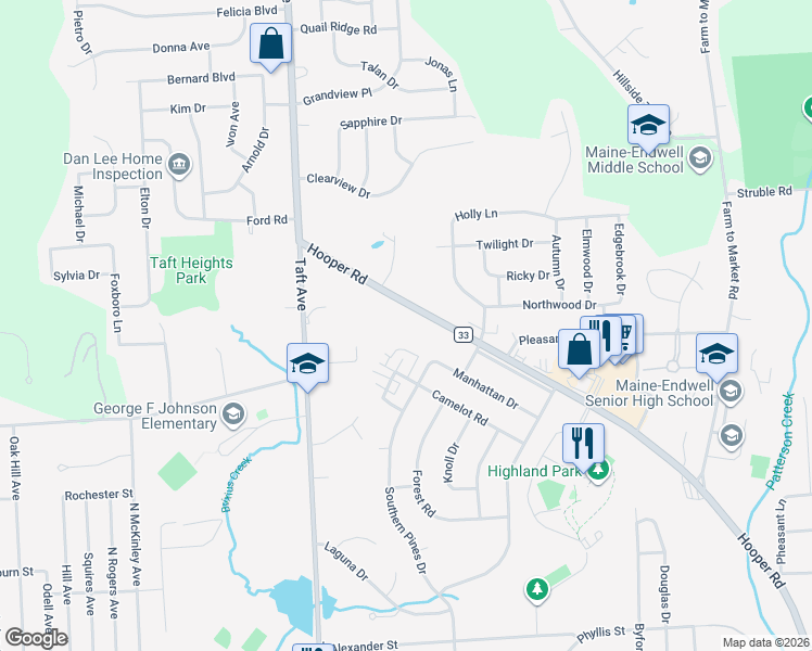 map of restaurants, bars, coffee shops, grocery stores, and more near 1001 Hooper Road in Endicott