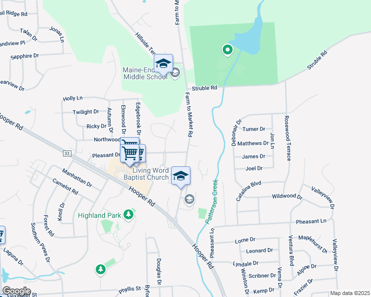 map of restaurants, bars, coffee shops, grocery stores, and more near 823 Farm to Market Road in Endicott