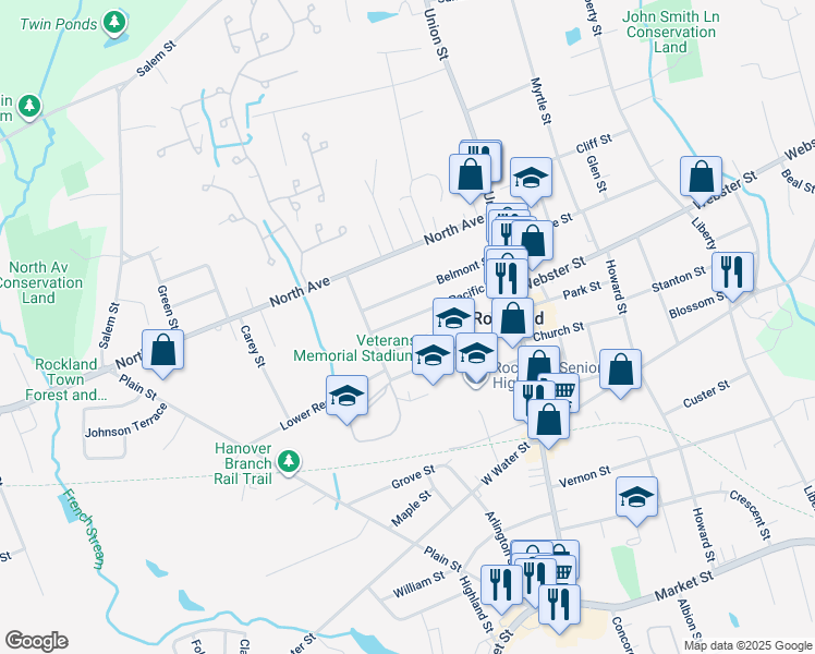 map of restaurants, bars, coffee shops, grocery stores, and more near 114 Pacific Street in Rockland
