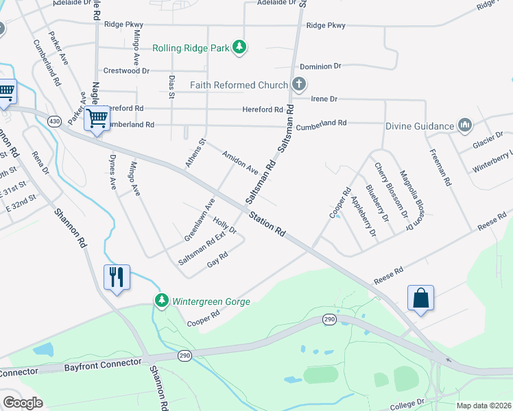map of restaurants, bars, coffee shops, grocery stores, and more near 3515 Saltsman Rd in Erie