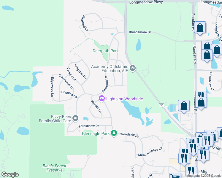 map of restaurants, bars, coffee shops, grocery stores, and more near 3002 Sunbury Lane in Carpentersville
