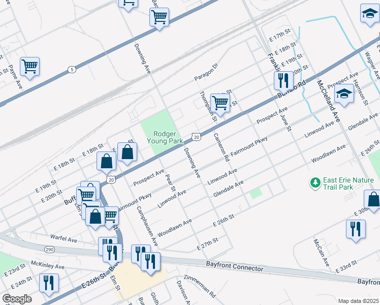 map of restaurants, bars, coffee shops, grocery stores, and more near 1937 Sale Burton Terr Sub in Erie