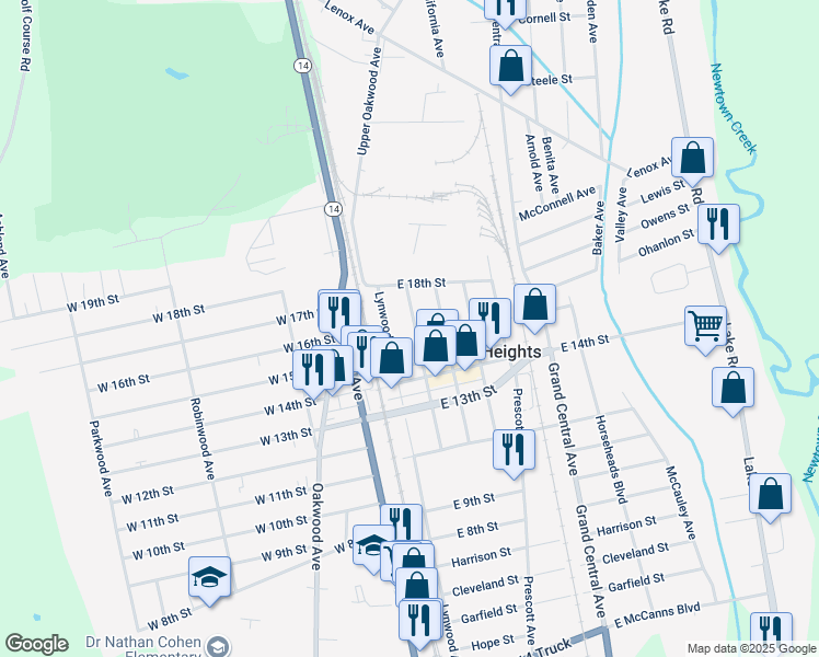 map of restaurants, bars, coffee shops, grocery stores, and more near 239 Birchwood Avenue in Elmira
