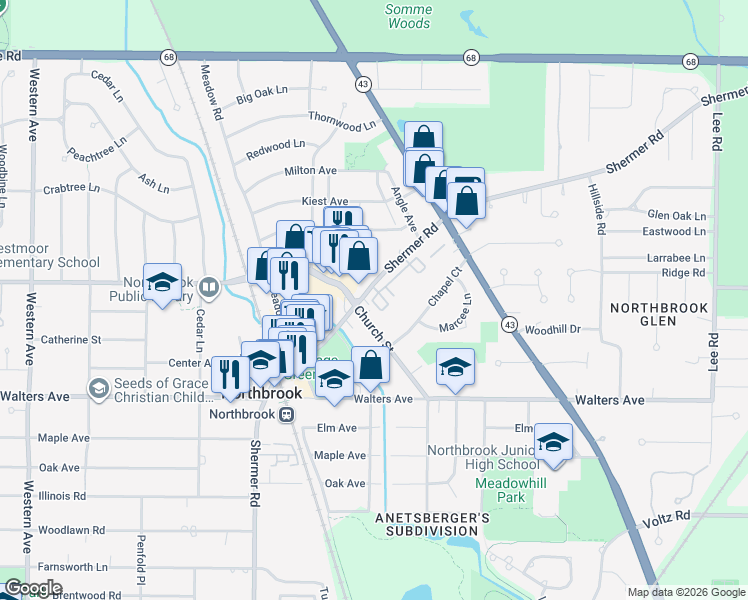 map of restaurants, bars, coffee shops, grocery stores, and more near 1283 Gateway Court in Northbrook