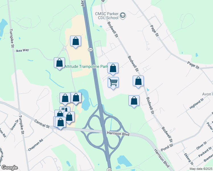 map of restaurants, bars, coffee shops, grocery stores, and more near 66 Strafello Drive in Avon
