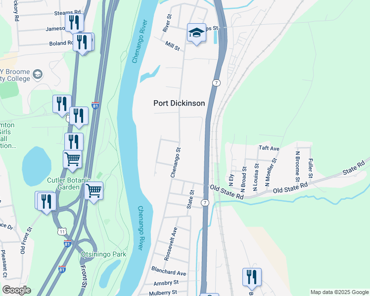 map of restaurants, bars, coffee shops, grocery stores, and more near 694 Chenango St in Binghamton