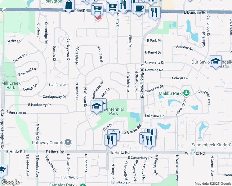 map of restaurants, bars, coffee shops, grocery stores, and more near 1509 East Best Drive in Arlington Heights