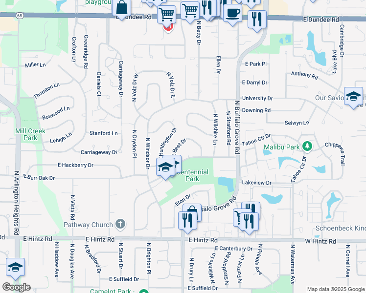 map of restaurants, bars, coffee shops, grocery stores, and more near 1335 East Best Drive in Arlington Heights