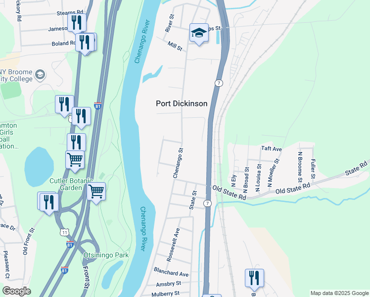 map of restaurants, bars, coffee shops, grocery stores, and more near 694 Chenango Street in Binghamton