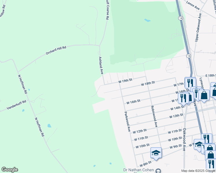 map of restaurants, bars, coffee shops, grocery stores, and more near 317 West 19th Street in Elmira