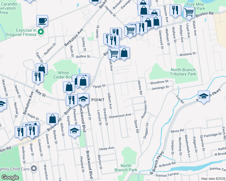 map of restaurants, bars, coffee shops, grocery stores, and more near 156 Arnold Avenue in Springfield