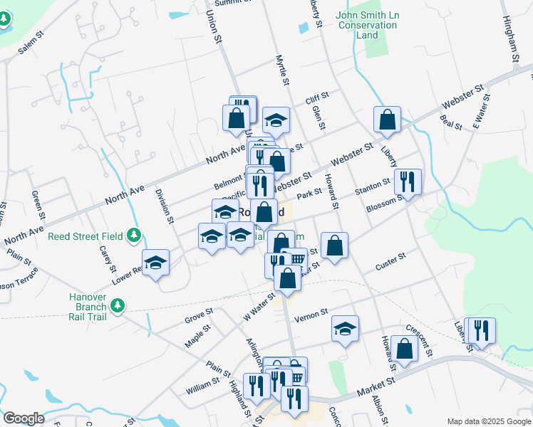 map of restaurants, bars, coffee shops, grocery stores, and more near in Rockland