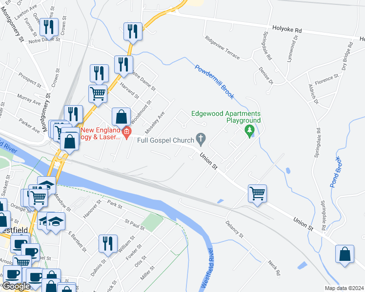 map of restaurants, bars, coffee shops, grocery stores, and more near 3 Carpenter Avenue in Westfield