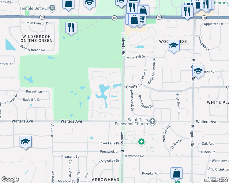 map of restaurants, bars, coffee shops, grocery stores, and more near 10 The Court Of Harbinger Falls in Northbrook