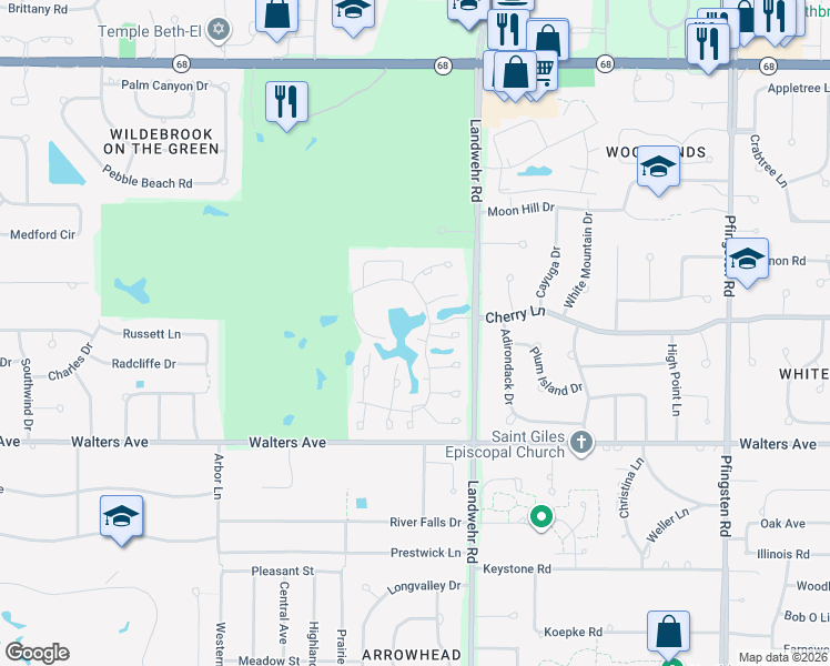 map of restaurants, bars, coffee shops, grocery stores, and more near 4 The Court of Chapel Wood in Northbrook