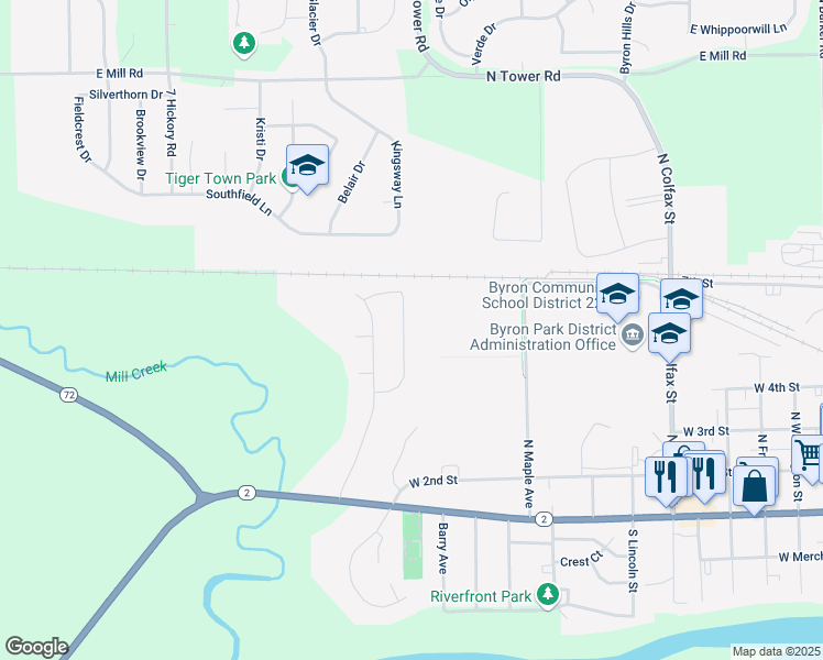 map of restaurants, bars, coffee shops, grocery stores, and more near 523 Mill Ridge Drive in Byron