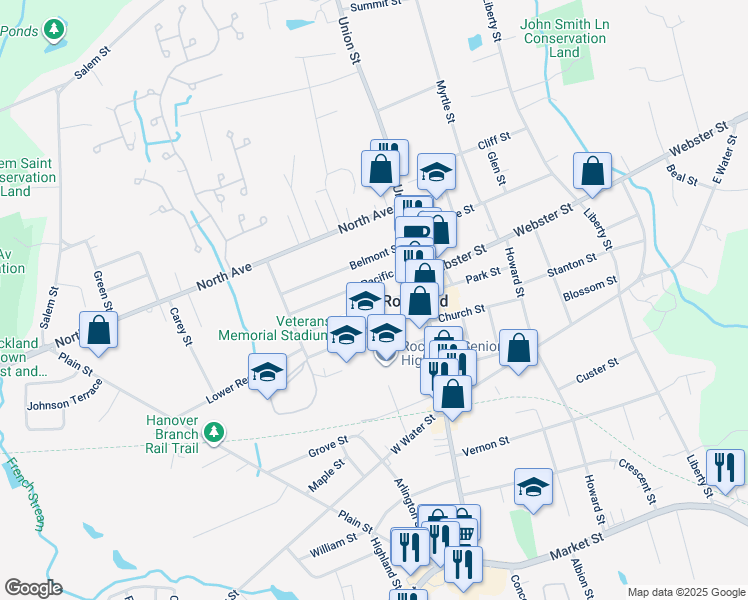 map of restaurants, bars, coffee shops, grocery stores, and more near 71 Reed Street in Rockland